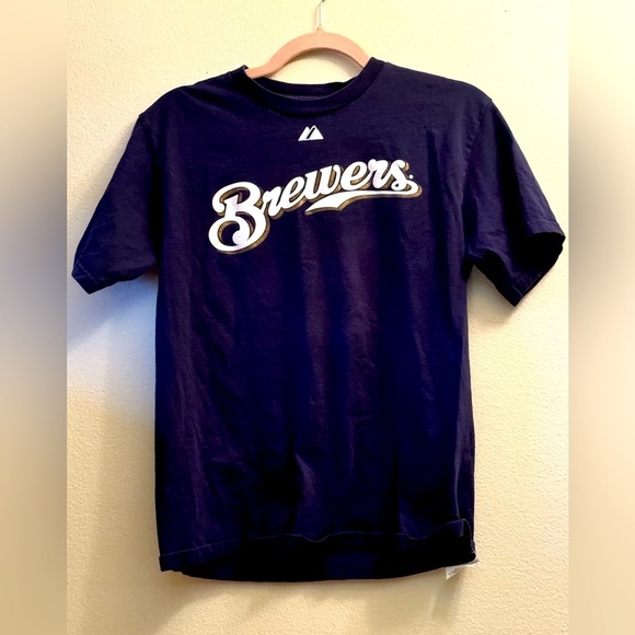 Majestic Tops - Women’s Brewers Prince Fielder navy T-shirt, size large